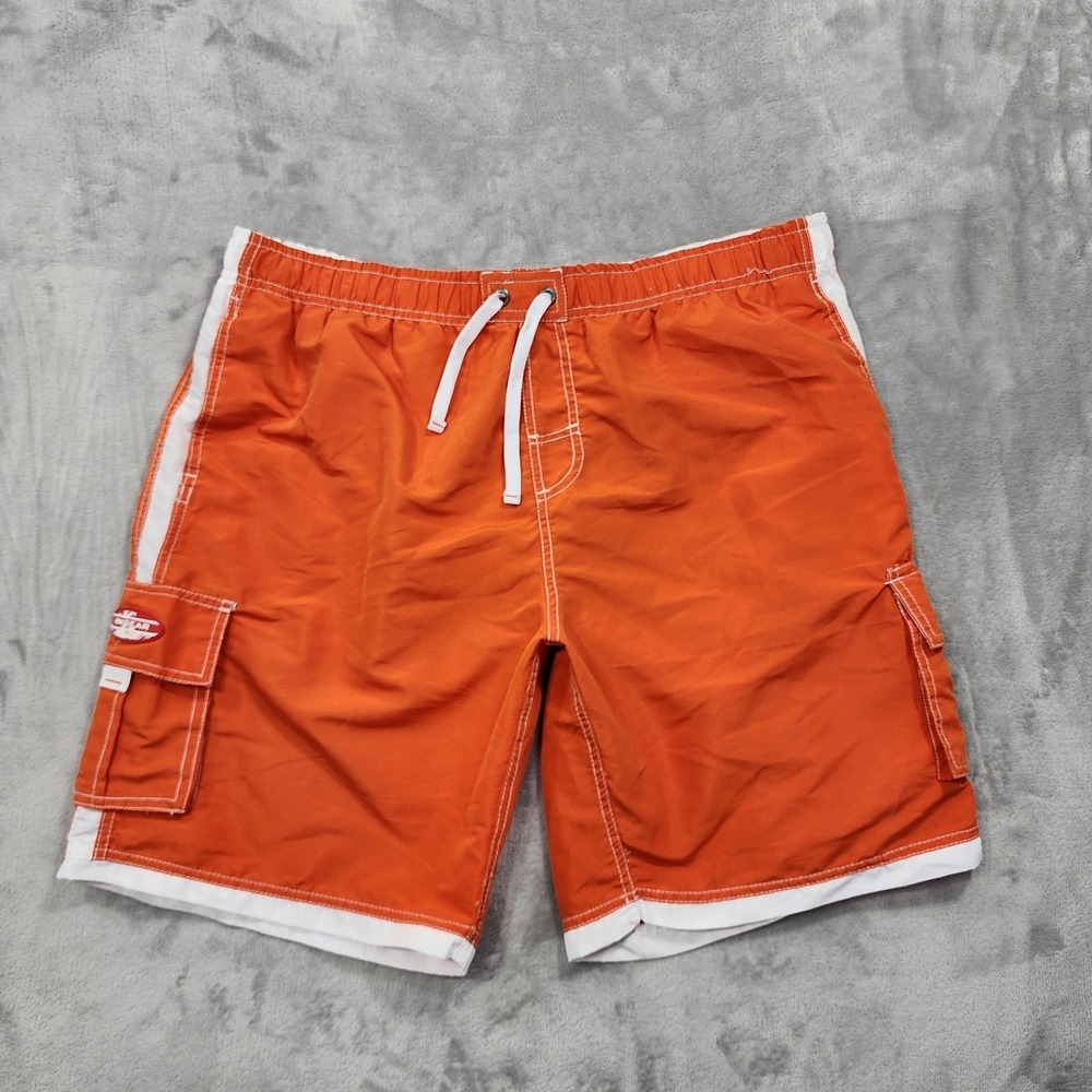 Ingear Swim Trunks Mens XL Orange Cargo Pockets Lined Drawstring Beach Summer